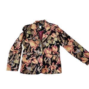 Vintage 90s Robert Louis Womens Multicolor Floral Tapestry Blazer Jacket Size M